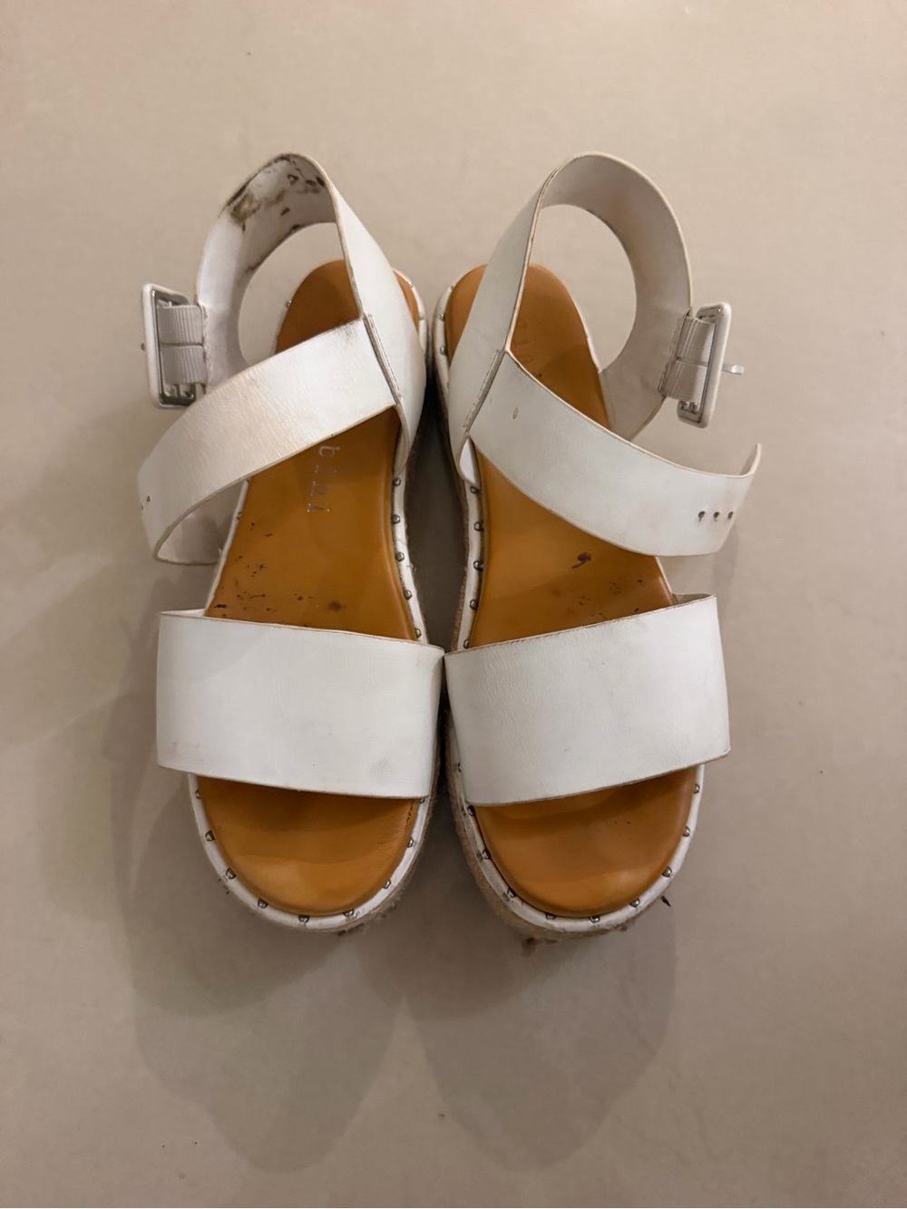 Gianni Bini White Platform Sandals with Tan Insole